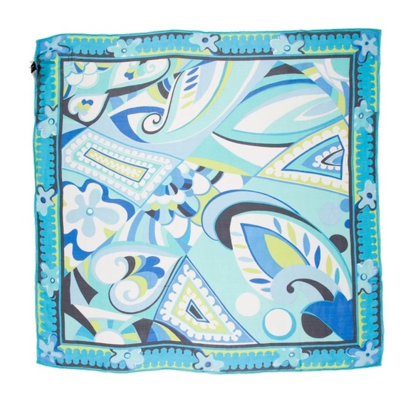 Saks Fifth Avenue 100% Silk Scarf 35”x33.25” hand rolled edge blue - Picture 1 of 6